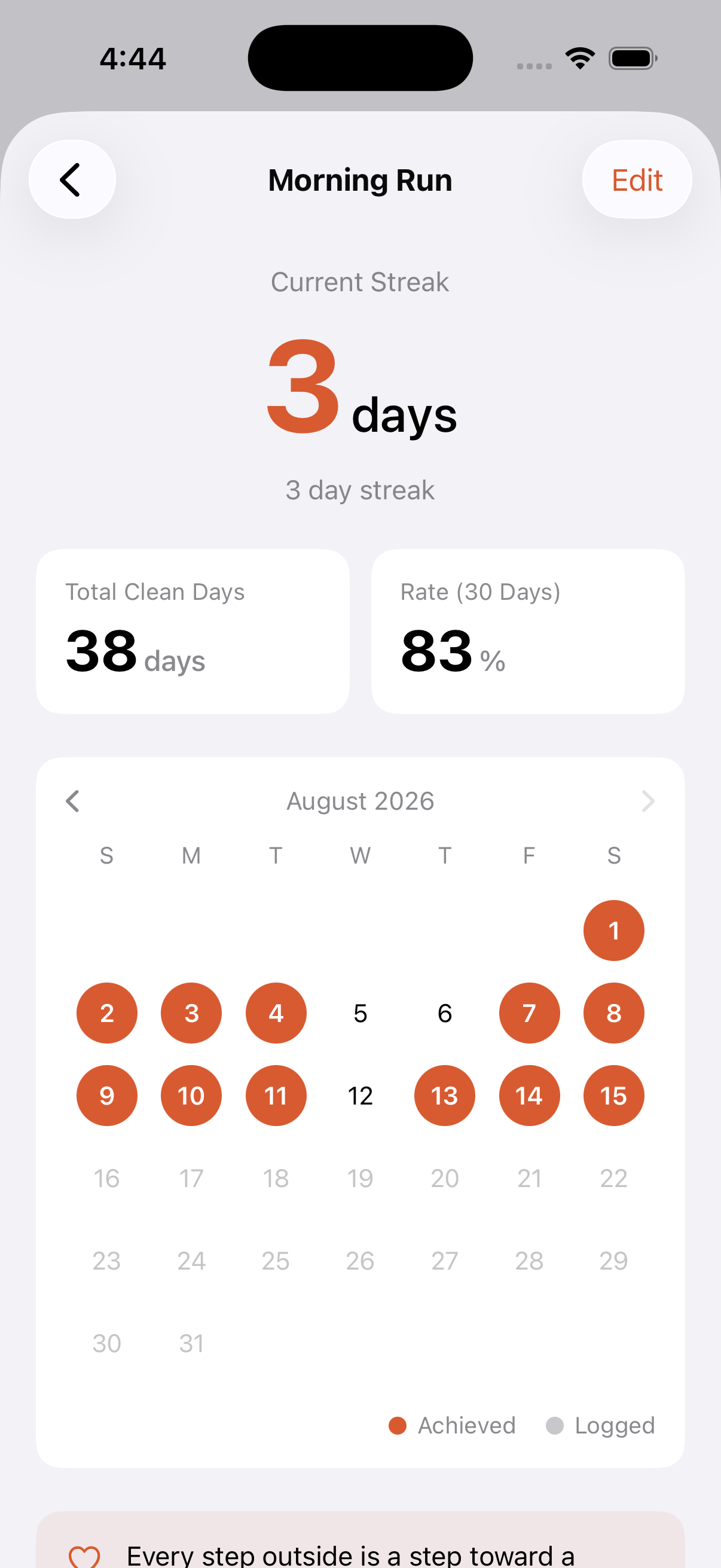 Kotsumi monthly stamp calendar and streak view